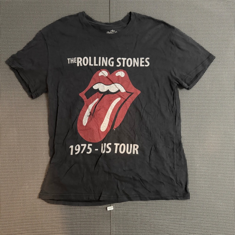 Rolling Stones 1975 US Tour Graphic T-Shirt Black Womens Large Tongue Logo